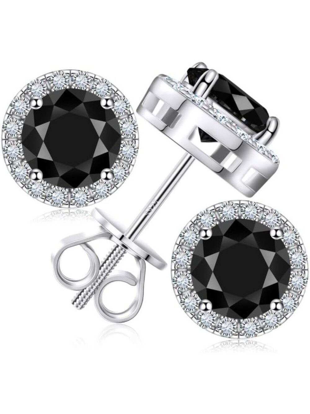 Brilliant Moissanite Halo Stud Earrings, 18K White Gold Plated, Screw Back